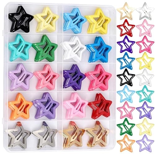Teenitor 100pcs Star Hair Clips Y2k Hair Clips Hair Barrettes for Girls | 18 Colors Star Hair Clips 1.18" 2000s Hair Accessories Y2K Snap Hair Clips for Women Girls - Image 1