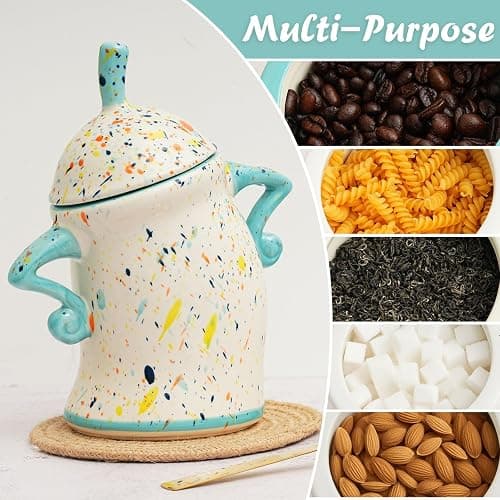 Antetek Canister With Attitude,Large Capacity Cute Sassy Storage Canister,Interesting food jars, stylish airtight large ceramic lids, coffee, tea, sugar and spice storage jars with spoons (Blue) thumbnail 6
