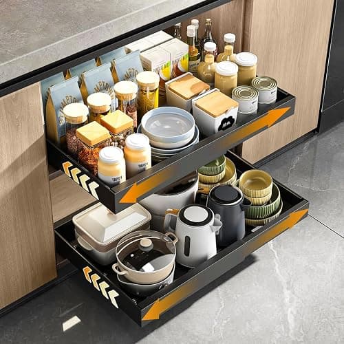 KASTEWILL Teleskopschublade, Ausziehbare Schublade Küche, Küchenschrank Organizer, Schwarz, 31-52 cm B x 43 cm T x 7.5 cm H - Image 1