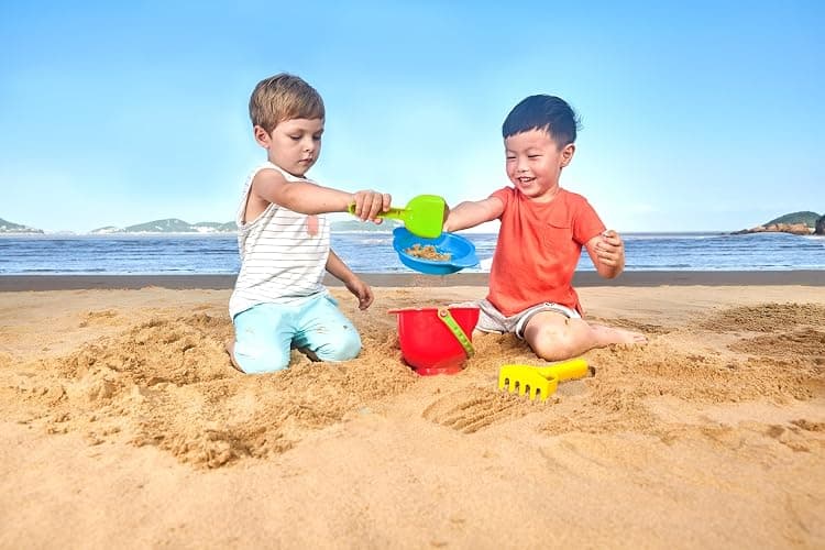 Hape Beach Basics Sand Toy Set Including Bucket Sifter, Rake, and Shovel Toys| Sand Toy Playset for Toddlers 18M+ thumbnail 3