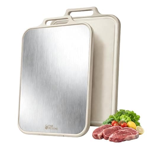 Stainless Steel Cutting Board, Double Sided Steel Cutting Boards for kitchen, Non Toxic Stainless Steel/Wheat straw pp Large size for meat,17 * 11 Inch,Dishwasher Safe,luxury style Aesthetic chopping - Image 1