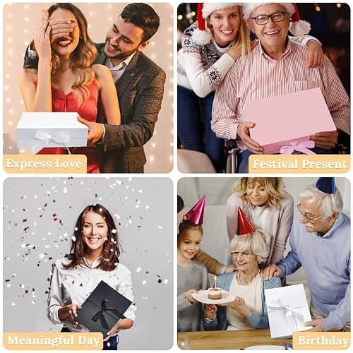 Gift Box, Luxury Magnetic Gift Box with Lid Ribbon Greeting Card Shredded Paper, Gift Packaging Box for Present Birthday Wedding Anniversary Festival (23×17×7cm, White) thumbnail 7