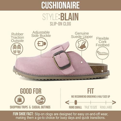 CUSHIONAIRE Women's Blain Genuine Suede Slip-On Clogs with + Memory Foam & Chic Buckle Mule - Comfortable, Non-Slip, Wide Widths Available thumbnail 4