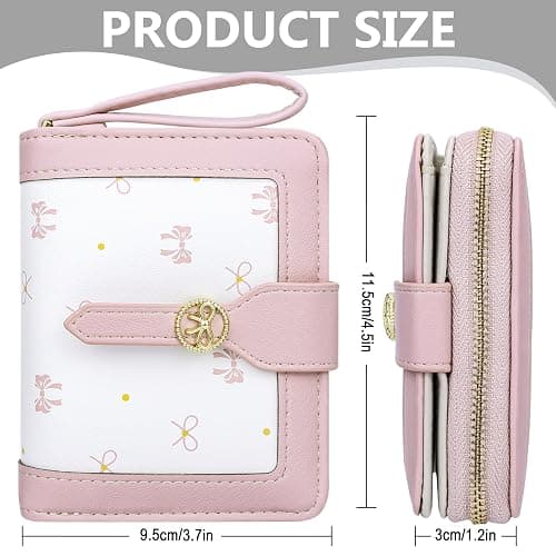 Farcauo Cute Pink Small Bow Wallet for Women Bifold Womens Wallets Minimalist Ladies Purse with Bow Design Mini Kawaii Coin Purse with ID Window thumbnail 3