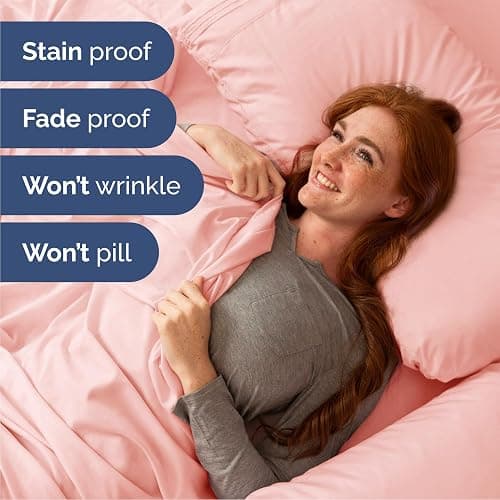 Queen Size 4 Piece Sheet Set - Comfy Breathable & Cooling Bed Sheets Set - Hotel Luxury Bedding for Women, Men, Kids, Teens, Boys & Girls - Deep Pockets, Soft and Wrinkle Free - Oeko-Tex - Baby Pink - Queen - 33 - Baby Pink thumbnail 5
