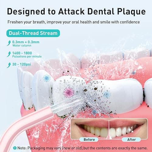COSLUS Water Dental Flosser Teeth Pick: Portable Cordless Oral Irrigator 300ML Rechargeable Travel Irrigation Cleaner IPX7 Waterproof Electric Flossing Machine for Teeth Cleaning C20(F5020E) Pink thumbnail 2
