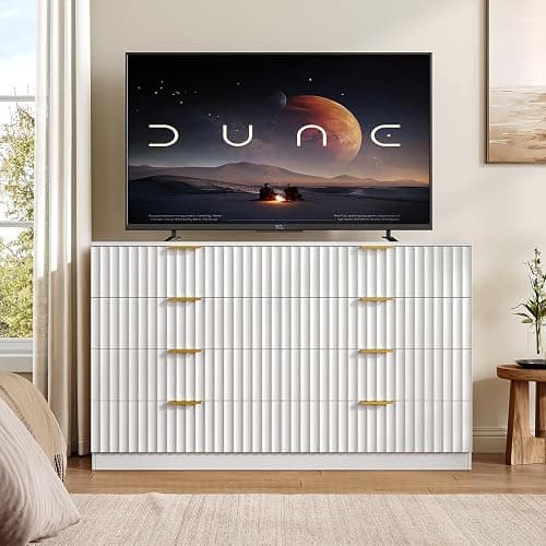 NDOHCUO Fluted 8 Drawer Dresser for Bedroom,47.2''W Modern Dresser for Closet with Metal Handle, Wooden Chest of Drawers for Bedroom, Living Room, Hallway, White thumbnail 7