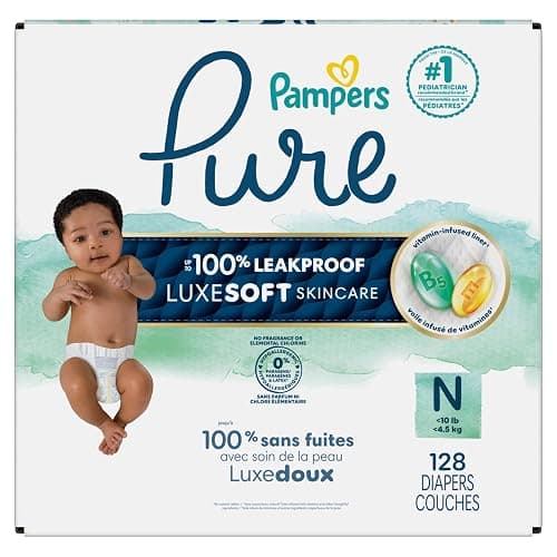 Pampers Pure Protection Baby Diapers, Size 0 (10 lbs ), 128 Count, Up to 100% Leakproof, Premium Plant-based Skin Protection, Hypoallergenic Soft Diapers thumbnail 14