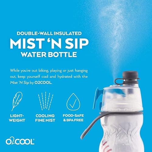 O2COOL Mist 'N Sip Misting Water Bottle 2-in-1 Function With No Leak Pull Top Spout Sports Reusable Water Bottle - 20 oz (2 Pack Baseball) thumbnail 5