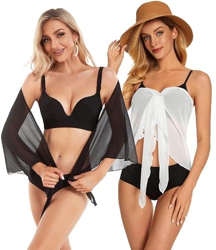 CHICGAL 2 Pieces Women Beach Sarong Bathing Suit Wrap Skirt Sheer Bikini Swimsuit Cover Ups for Swimwear thumbnail 3