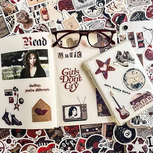 MiStar 102 PCS Holographic Downtown Girl Aesthetic Stickers, Y2K Grunge Cute Pinterest Trendy Red Sticker Pack for Water Bottles Party Favors Decorations Decals Accessories Gifts for Girls Teen Women thumbnail 2