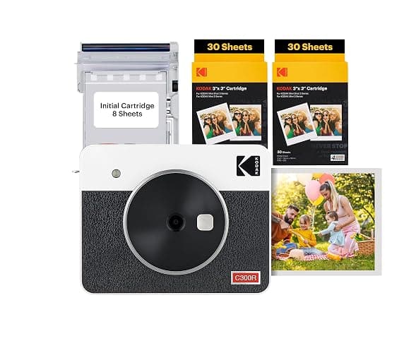 KODAK Mini Shot 3 Retro 4PASS 2-in-1 Instant Digital Camera and Photo Printer (3x3 inches) + 60 Sheets Cartridge Bundle, White - White - 3x3 Camera + 68 Sheets - Image 1