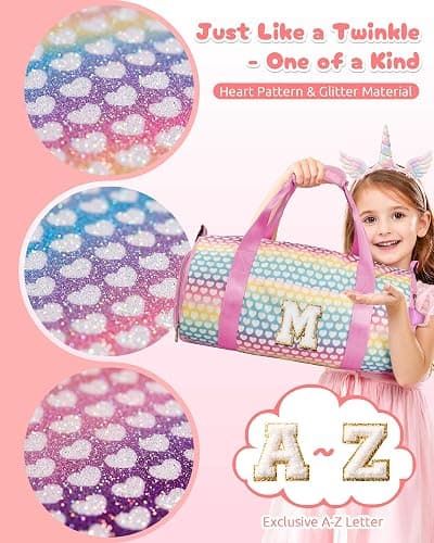 Vogewood Girl Initial Sparkly Dance Duffle Bag, Birthday Gift for Daughter | Overnight Travel Bag with Makeup Pouch & Wet Dry Pocket, Gymnastics Bag with Shoe Compartment,Niece Birthday Gift Ideas thumbnail 3