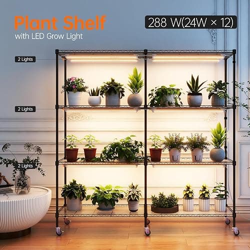 Bstrip Plant Shelf with Grow Lights, 4-Tier Large Grow Light Shelf with Wheels, 12-Pack 288W T8 Full Spectrum Grow Lights for Seed Starting,Seedling(57.4" L x 13.8" W x 59" H) thumbnail 3