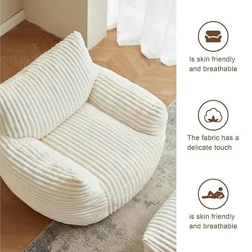 XOFUGEM Premium Beige Bean Bag Chair for Adults with Armrest- Ultra Plush Memory Foam Lounge Sofa & Comfy Reading Nook Chair for Bedroom, Living Room & Dorm (White, Without Pedals) thumbnail 6