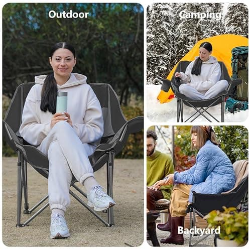 Colegence Oversized XL Padded Camping Chair Set of 2 Wide Heavy Duty Lawn Chairs Support 450 LBS Portable Folding Gaint Camp Chair for Outdoor Outside Sports Baseball Soccer-Black and Grey thumbnail 7