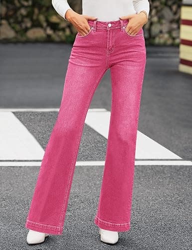 GRAPENT Womens Flare Jeans High Waisted Wide Leg Baggy Jean for Women Stretch Denim Pants thumbnail 4