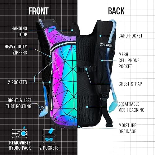 Sojourner Rave Hydration Pack - Hydration Backpack - Hydropack with 2L Bladder - Water Backpack for Festivals, Hiking, Running, Biking and More thumbnail 3