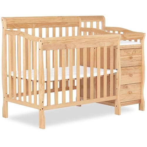 Dream On Me Jayden 4-in-1 Convertible Mini Baby Crib with 3 Drawer Changer | Converts to Daybed & Twin Size Bed, Wooden Crib with Mattress, 3 Adjustable Heights, GREENGUARD Gold & BSA Verified, Natural - Image 1