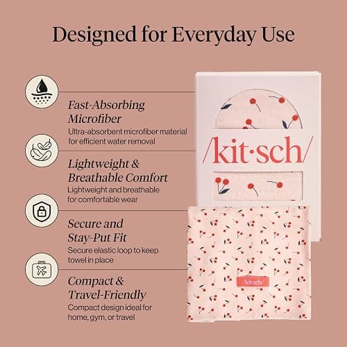 Kitsch XL Microfiber Hair Towel Wrap for Women – Ultra Absorbent Microfiber Bath Towels for Wet, Curly, Long or Short Hair – Anti-Frizz Hair Wrap, Great Hair Products Gift for Women – Cherry Print thumbnail 3