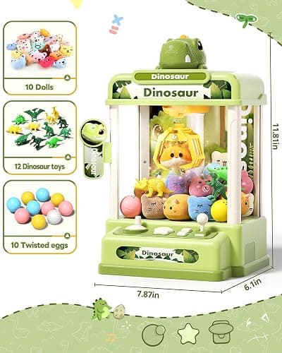 STACTCUTE 32PCS Dinosaur Claw Machine for Kids, Mini Vending Machine with with Music,Electronic Arcade Game Prize Dispenser for Boys Girls and Boys Birthday Toys Gifts Age 3 4 5 6 7 8 Years(Small) thumbnail 2