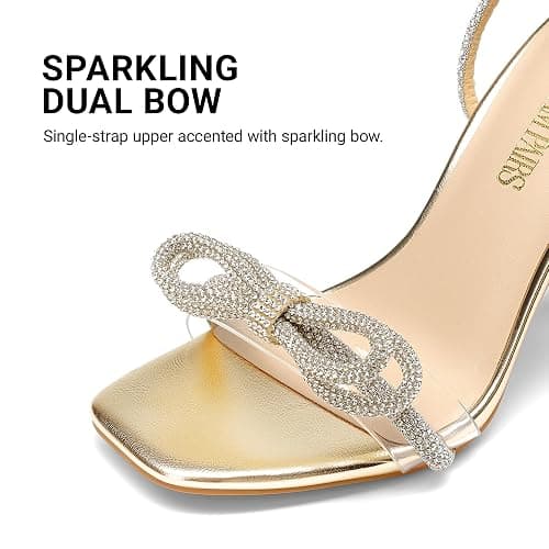 Dream Pairs Women's Double Bowknots Heels, Stiletto Heels with Rhinestone Bow Slingback High Heeled Sandals Square Toe Shoes thumbnail 5