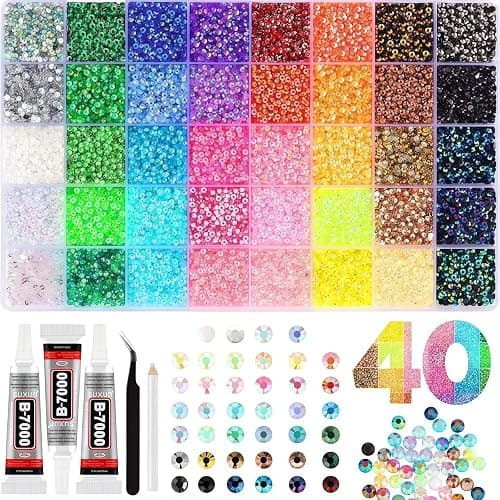 40000 Pcs Jelly Rhinestones for Bedazzling & Nail Art - 3mm Multicolor Flatback Gems, Includes B7000 Glue, Tweezers & Pen - DIY Bedazzler Kit for Diamond Art, Jewelry Making, Crafts (40000 pcs) - Image 1