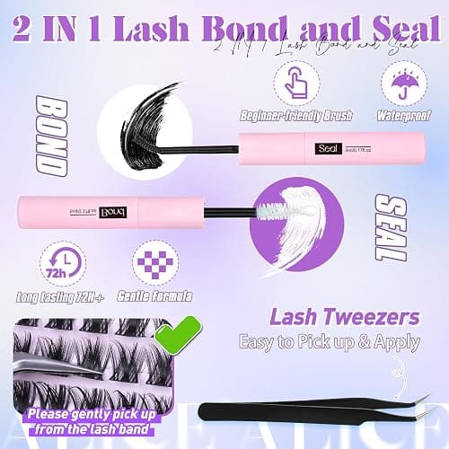 ALICE Wispy Lash Clusters Kit Natural Fluffy Lash Extension Kit Cluster Eyelash Extension Kit 162pcs C Curl 10-18mm Eyelash Clusters with Lash Glue Bond and Seal Lash Tweezers thumbnail 4