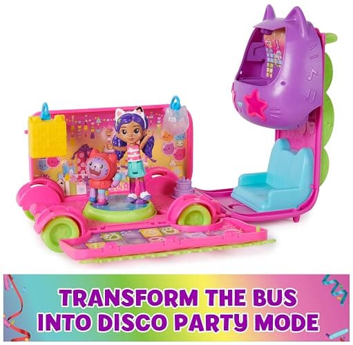DreamWorks GABBY'S Dollhouse Celebration Party Bus, Transforming Playset with Gabby & DJ Catnip Toy Figures & Dollhouse Accessories, Kids Toys for Ages 3 and Up thumbnail 6