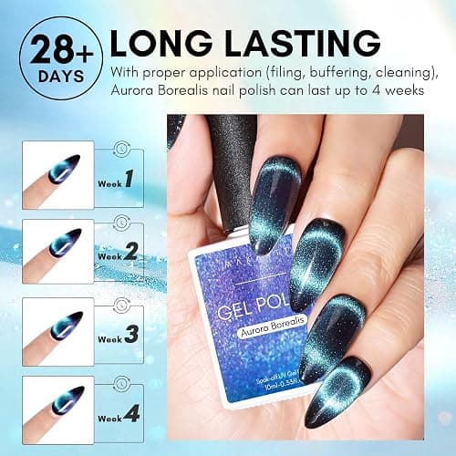 Makartt Blue Cat Eye Gel Nail Polish: Magnetic Glitter Gel Polish Soak-Off UV/LED with Aurora Effect, Long-Lasting Black Hole Shine, Comes with Magnet Stick Salon Home Nail Art 10ml thumbnail 5
