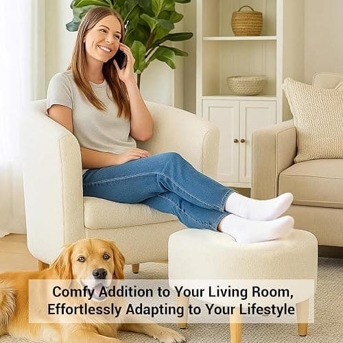 DAZONE Sherpa Accent Chair with Ottoman, White Fluffy Teddy Barrel Armchair for Cozy Living Room, Small Comfy Chairs for Bedroom, Reading Corner thumbnail 6