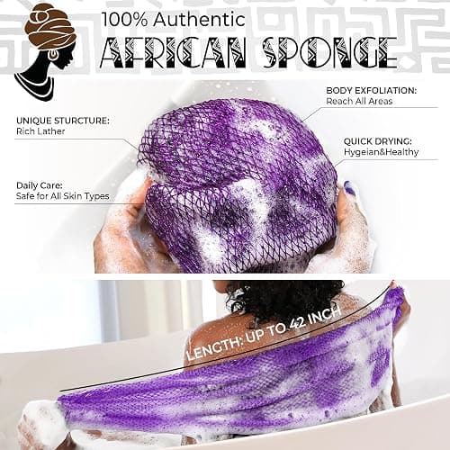 African Net Sponge Authentic - 2 Pieces Loofah Exfoliating Body Scrubber Bath Sponge - Back Scrubber Washcloth for Shower - Real African Scrub Exfoliator Body Care Bathing Accessories for Women thumbnail 2