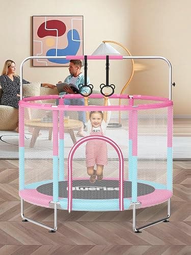 BLUERISE 55IN 6FT Toddler Trampoline for Kids Indoor Outdoor Play for Kids Trampoline Basketball Hoop Attachment with Enclosure Net Easy to Assemble thumbnail 8