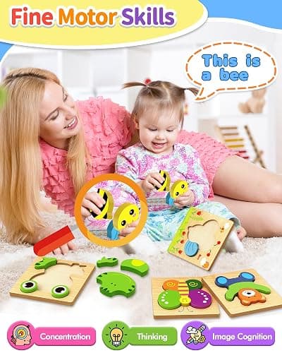 Bekayshad Wooden Puzzles Toddler Toys Gifts for 1 2 3 Year Old Boys Girls, Animal Jigsaw Puzzles Montessori Toys, Learning Educational Christmas Birthday Gifts for Girls Boys Ages 1-3 thumbnail 3