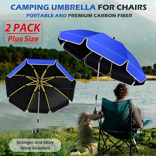 QTREE intelligence 2Pack 48.8 inch Large Beach Umbrella with Clamp Sun Shade for Beach Chair, 360°Adjustable UV Protection Golf Umbrella with Clip for Outdoor Stroller Wheelchair Camping Chair thumbnail 3