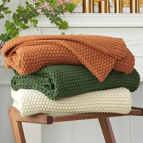Longhui bedding Chunky Cable Knit Throw Blanket Lightweight Olive Green 100% Organic Cotton Blanket for Sofa Couch Bed Baby Nursery, Rustic Shabby Chic Modern Farmhouse, 51” x 63” Give Laundering Bag - Image 1