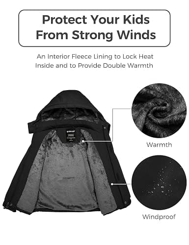 Wantdo Boy's Waterproof Ski Jacket Fleece Snowboarding Jackets Warm Thick Winter Coat Hooded Raincoats thumbnail 5
