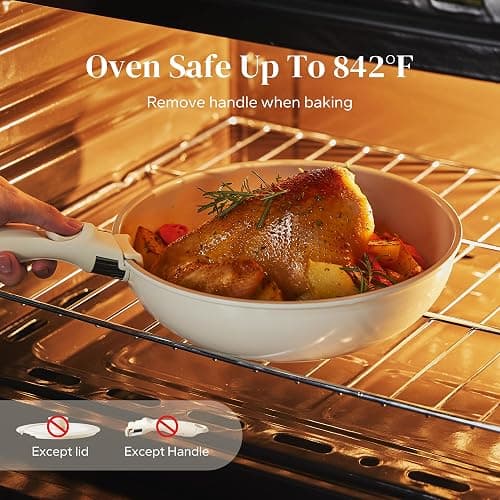 Redchef Ceramic Pots and Pans Set Non Stick, Nonstick Kitchen Cookware Sets, Non Toxic Pots and Pans Set Non Stick, PFAS PFOA & PTFE Free, Detachable Handle Pots and Pans 5 Piece, RV Cookware thumbnail 3