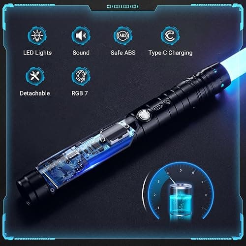 Dueling Metal Hilt 7 Colors Changeable FX Lightsaber, 3 Sound Fonts Black Series Light for Real Heavy Dueling for Star Wars Cosplay Party, Birthday Gift (77cm) thumbnail 3
