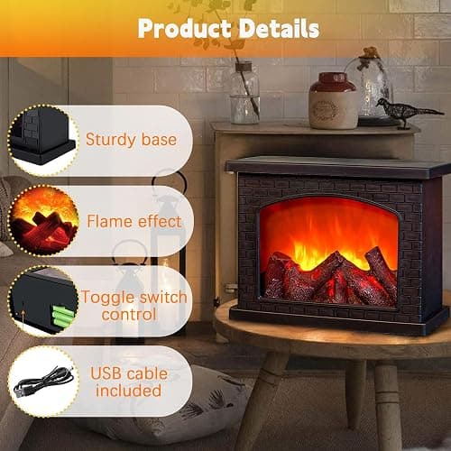 Fireplace Lanterns Decorative,Small Fake Fire Place,Flame Effect LED Fire Lamp,Battery Operated USB Charge Portable Fireplace,Indoor Outdoor Christmas Decoration (No Heater Function Black) thumbnail 5