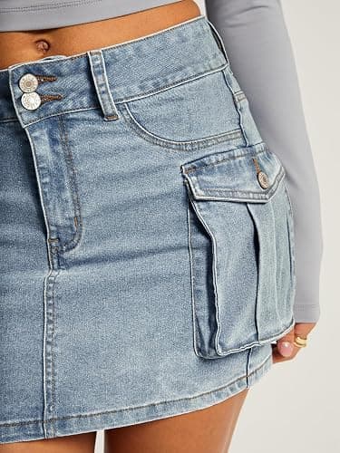 LILLUSORY Women Cargo Mini Skirt Denim Jean Dress with Pocket thumbnail 5