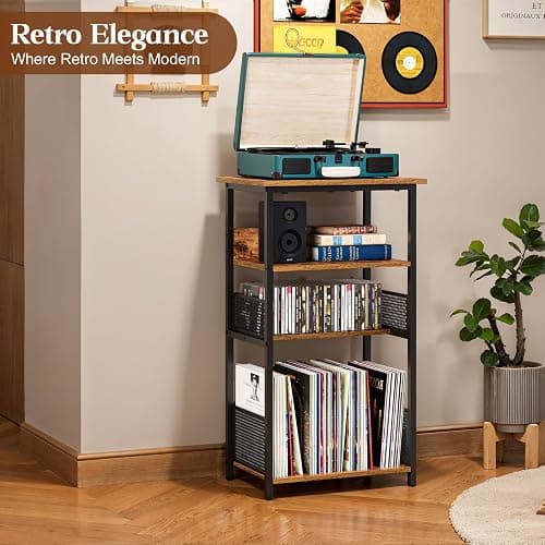 Huxitocan Record Player Stand with Storage Up to 100 Albums and 40 CDs, 4 Tier Vinyl Record Storage for Living Room, Turntable Stand with Record Holder & Display Shelf thumbnail 3