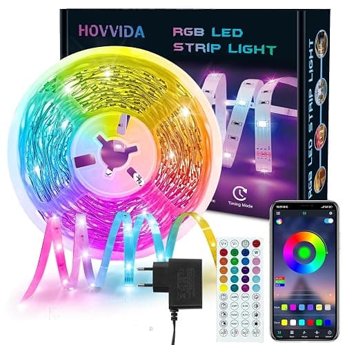HOVVIDA Ruban LED 10M, 1x10M, 30 LED/Mètre, 24V RVB Bande LED, 300 LED, APP et Télécommande, Synchronisation de la Musique, Mode Minuterie, pour Chambre, Salle de Jeux, Fête, Festival - Image 1