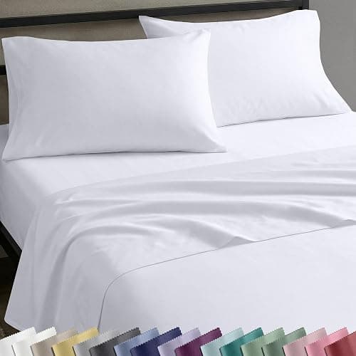 California Design Den Queen Sheet Set - Natural 100% Cotton Sheets Queen Size Bed Set with Deep Pockets, Soft Sateen Weave, Breathable and Durable Bedding (White) - Image 1