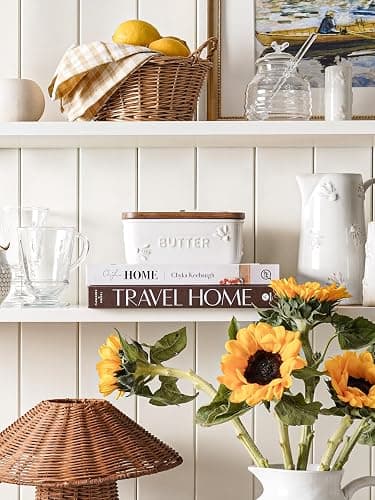 LE TAUCI Butter Dish with Lid for Countertop, Ceramic Butter Container, Embossed Butter Keeper with Acacia Wood lid, Knife, and Airtight Cover, Farmhouse Decor - Set of 1, Arctic White, Bee Pattern thumbnail 7