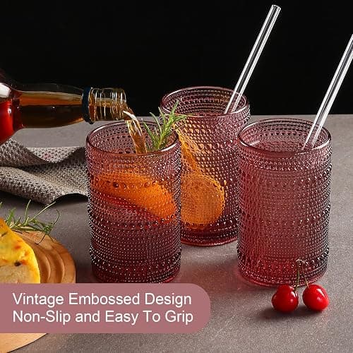 ZMOWIPDL Vintage Glassware Drinking Glasses Set of 6,15 oz Hobnail Glass Cups,Embossed Purple Water Tumbler,for Beer,Cocktail,Whiskey,Juice and Various Mixed Drinks- 1 Cleaning Brush thumbnail 7