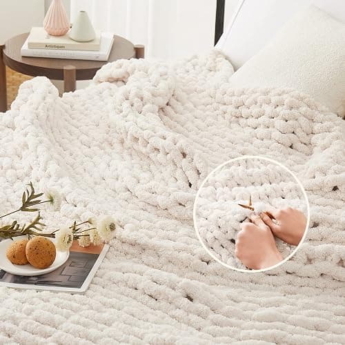 L'AGRATY Chunky Knit Blanket Throw,Soft Chenille Yarn Throw 50x60，Handmade Thick Cable Knit Crochet Blanket, Large Rope Knot Throw Blanket for Couch Home Decor thumbnail 3