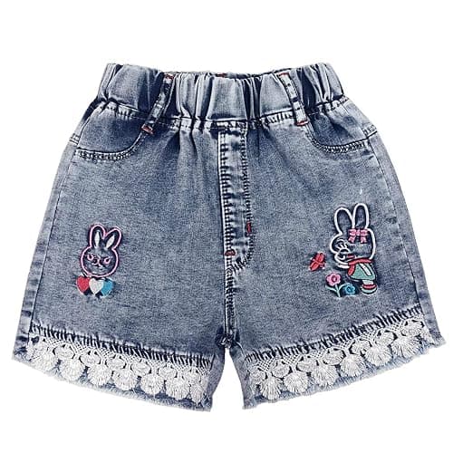 Peacolate 4-11Y Little&Big Girls Summer Denim Shorts Elastic Waistband Flower Ripped Jeans - Image 1
