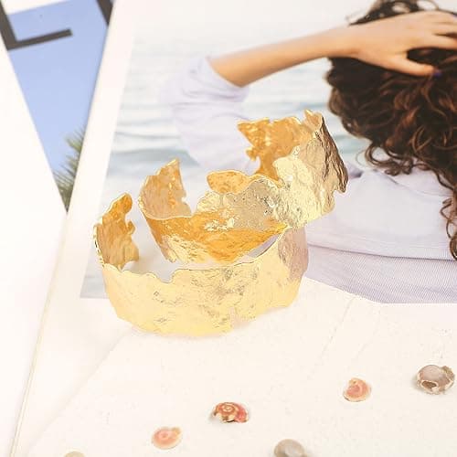 POTESSA 18K Gold Plated Cuff Bracelets Adjustable Dainty Bangle Handemade Jewelry for Women thumbnail 6
