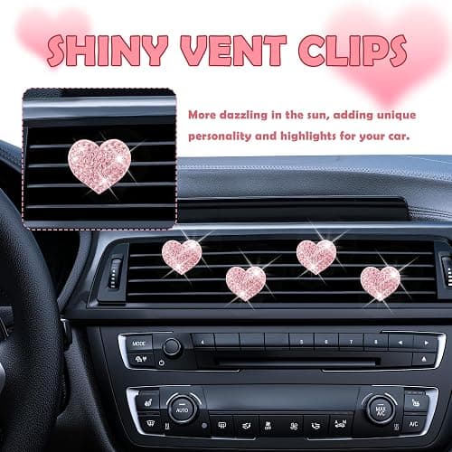 4PCS Heart-Shaped Car Vent Clips with Rhinestone,Bling Air Vent Clips Car Decorations,Premium Shiny Car Clips for Vents CCar Accessories Interior for Cars,Trucks,SUVs (Pink) thumbnail 4